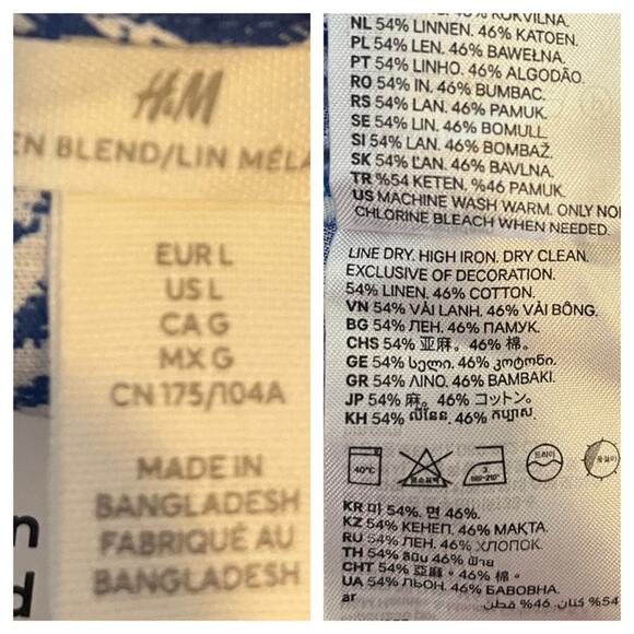 H&M New Dress Long Sleeve Split Neck Tie Waist Blue White Women’s Size Large - Picture 10 of 11